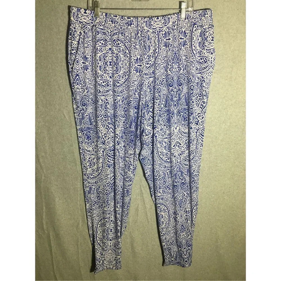 Cato Pants - Womens Cato Pants Dressy Formal Career Work Office Patterned Blue White Vintage